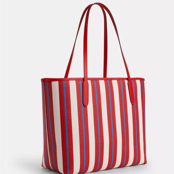 NWT COACH CT825 City Tote Stripe Print Coated Canvas Leather Below $398 Retail - Picture 3 of 6